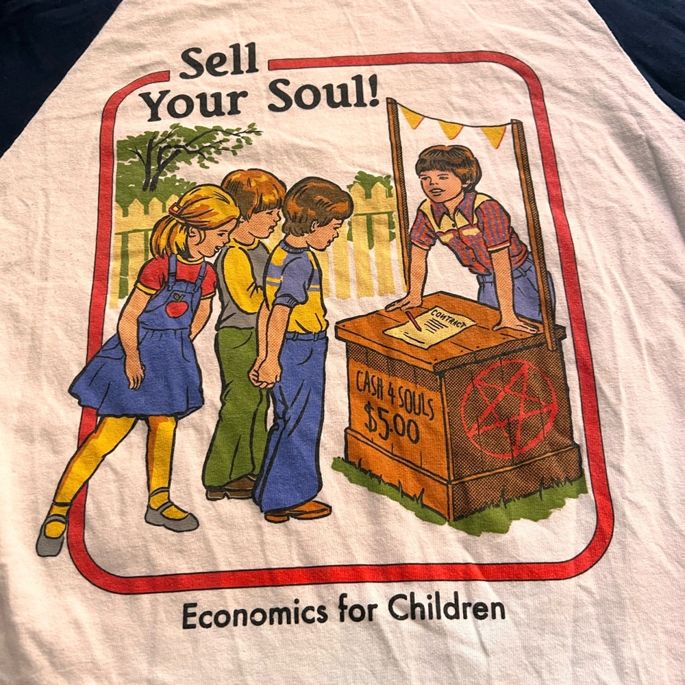 Steven Rhodes Raglan T Shirt Sell Your Soul! Economics For Children Adult small